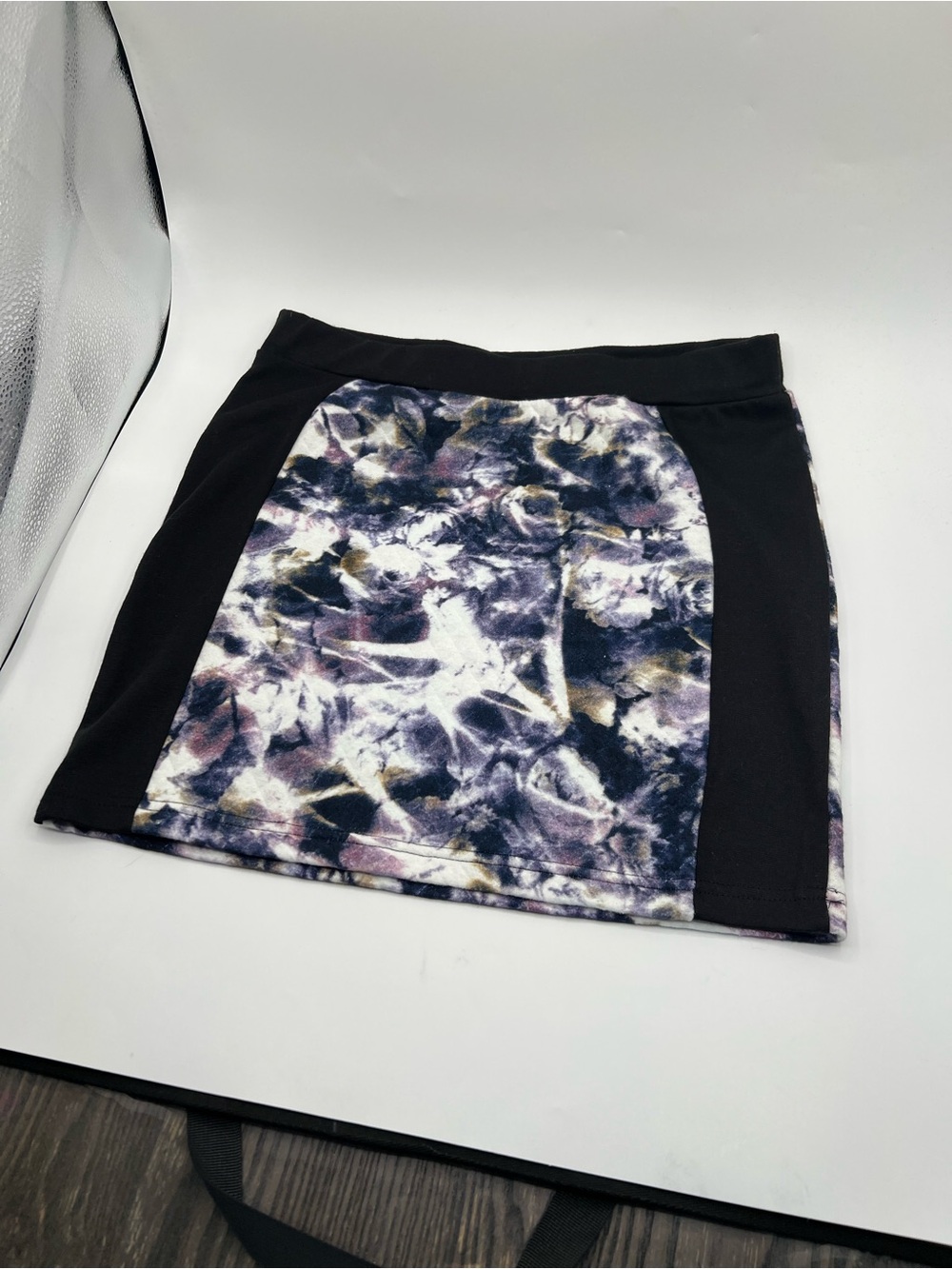 Object Patterned Black, Purple & White Mini skirt - M